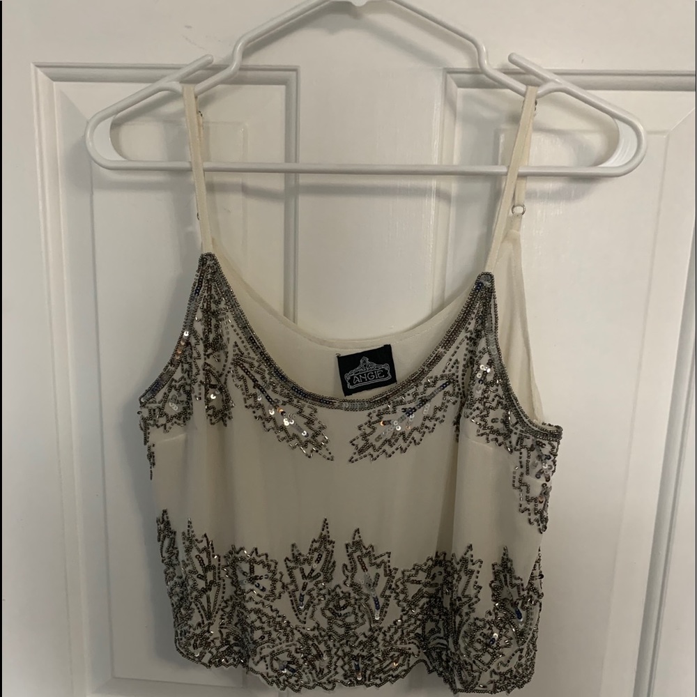 GORGEOUS sheer white beaded crop top